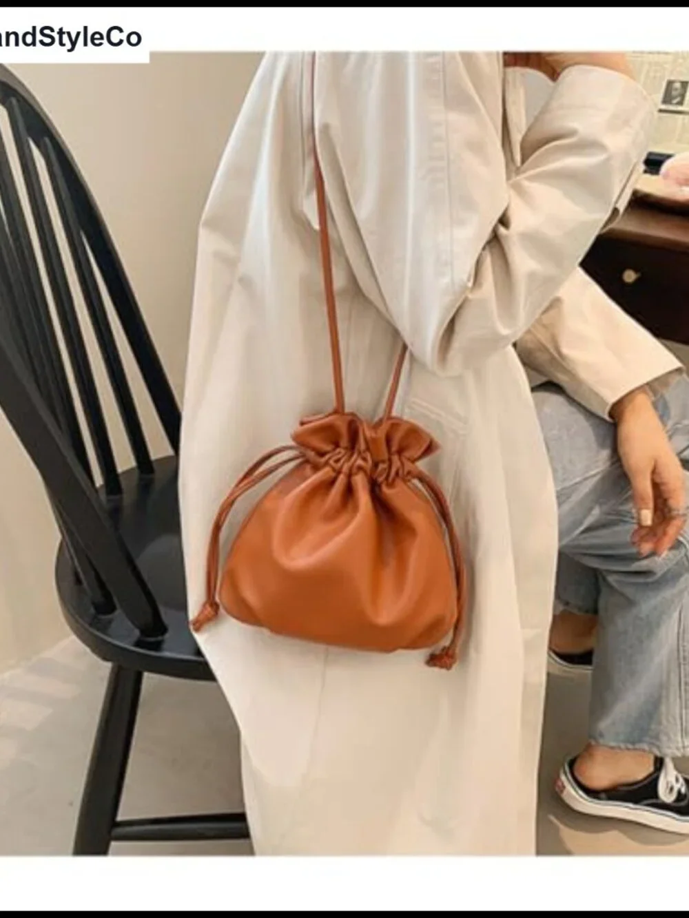 Small Faux Leather Drawstring Bucket Bag Crossbody Hobo Satchel Purse